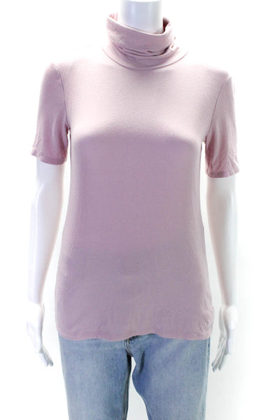 Theory Womens Stretch Knit Short Sleeve Turtleneck Blouse Top Pink Size M