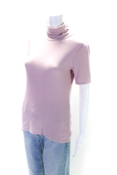 Theory Womens Stretch Knit Short Sleeve Turtleneck Blouse Top Pink Size M