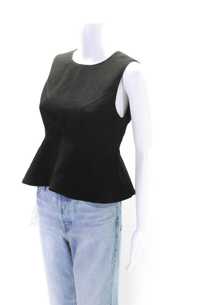 Sandro Paris Womens Round Neck Sleeveless Zip Up Peplum Blouse Top Black Size 1