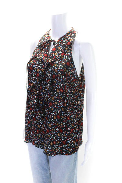 A.L.C. Womens Silk Floral Print Sleeveless Pullover Blouse Top Black Size 8