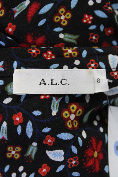 A.L.C. Womens Silk Floral Print Sleeveless Pullover Blouse Top Black Size 8