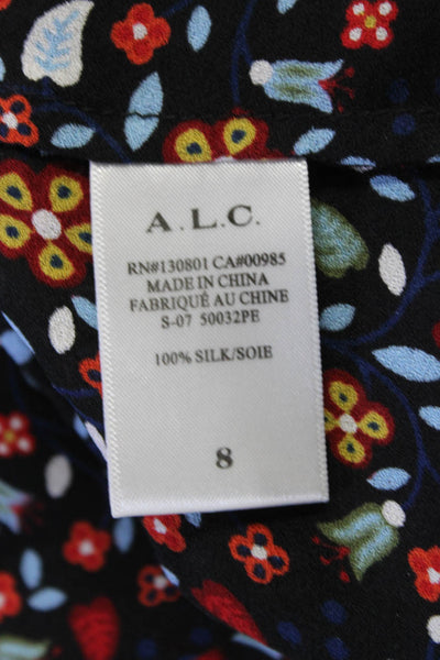 A.L.C. Womens Silk Floral Print Sleeveless Pullover Blouse Top Black Size 8