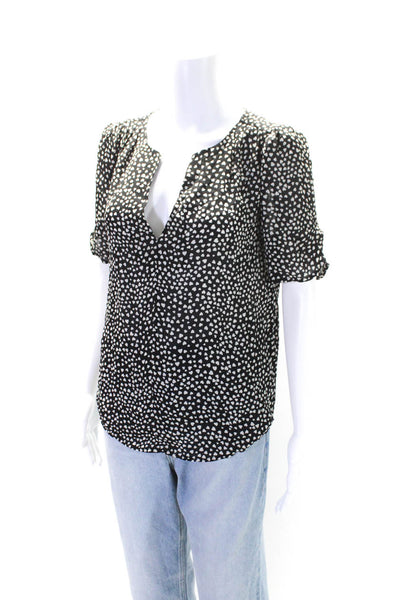 Joie Womens Silk V-Neck Short Sleeve Pullover Blouse Top Black Size M