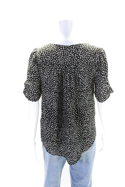 Joie Womens Silk V-Neck Short Sleeve Pullover Blouse Top Black Size M