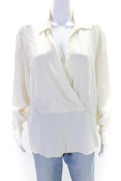 Michael Kors Womens Silk Blend V-Neck Collared Pullover Blouse Top Cream Size 6