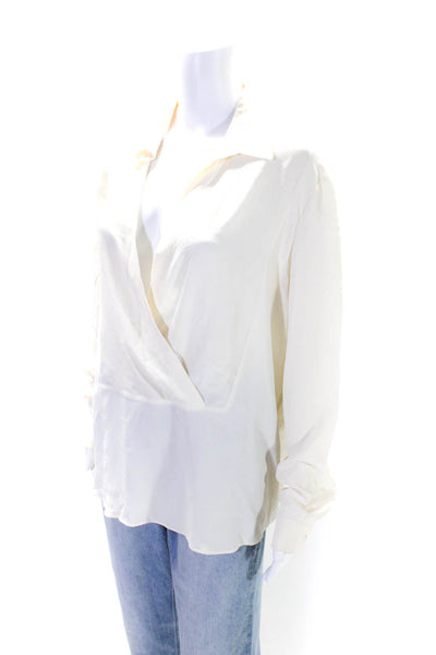 Michael Kors Womens Silk Blend V-Neck Collared Pullover Blouse Top Cream Size 6