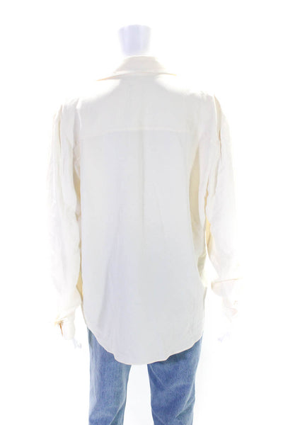 Michael Kors Womens Silk Blend V-Neck Collared Pullover Blouse Top Cream Size 6