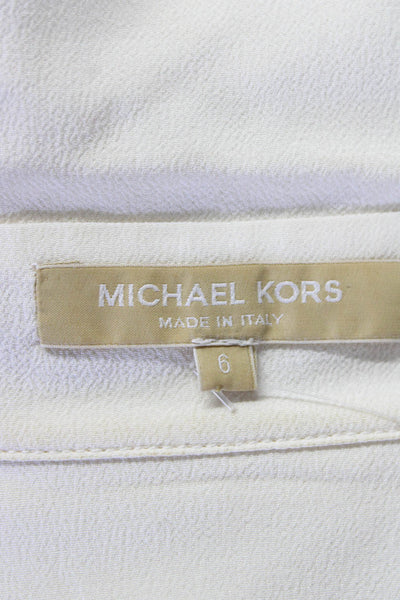 Michael Kors Womens Silk Blend V-Neck Collared Pullover Blouse Top Cream Size 6