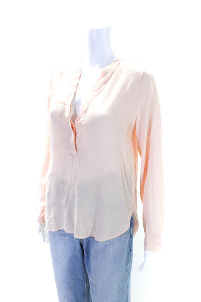 Vince Womens V-Neck Long Sleeve Button Up Pullover Blouse Top Orange Size S