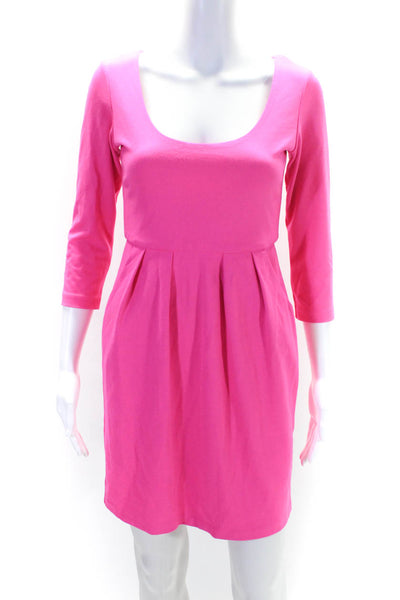 Amanda Uprichard Womens Stretch Pleated Scoop Neck Long Sleeve Dress Pink Size S