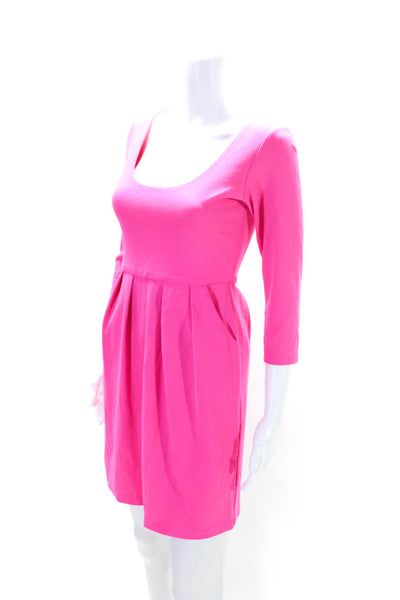 Amanda Uprichard Womens Stretch Pleated Scoop Neck Long Sleeve Dress Pink Size S