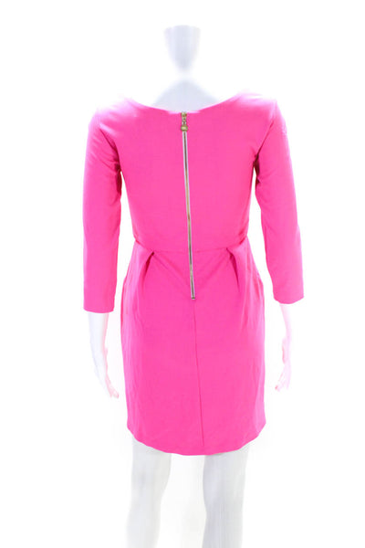 Amanda Uprichard Womens Stretch Pleated Scoop Neck Long Sleeve Dress Pink Size S