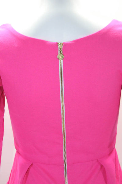 Amanda Uprichard Womens Stretch Pleated Scoop Neck Long Sleeve Dress Pink Size S