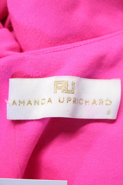 Amanda Uprichard Womens Stretch Pleated Scoop Neck Long Sleeve Dress Pink Size S