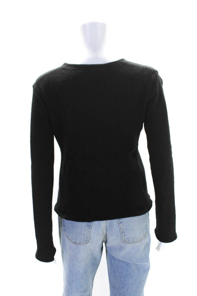 Free People Womens Black V-Neck Long Sleeve Tie Waist Sweater Top Size M