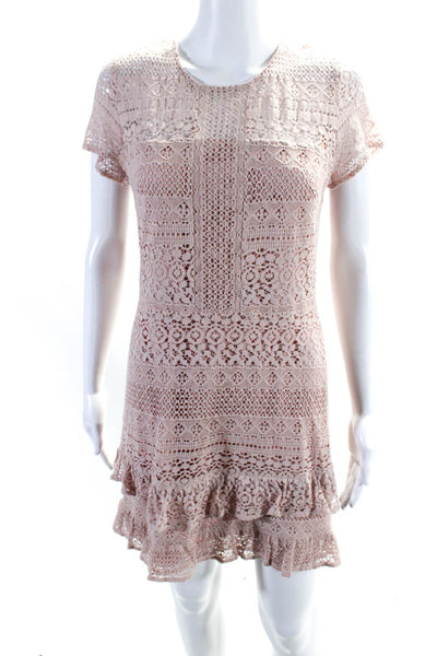 Parker Womens Short Sleeve Lace Mini Sheath Dress Light Pink Size Medium