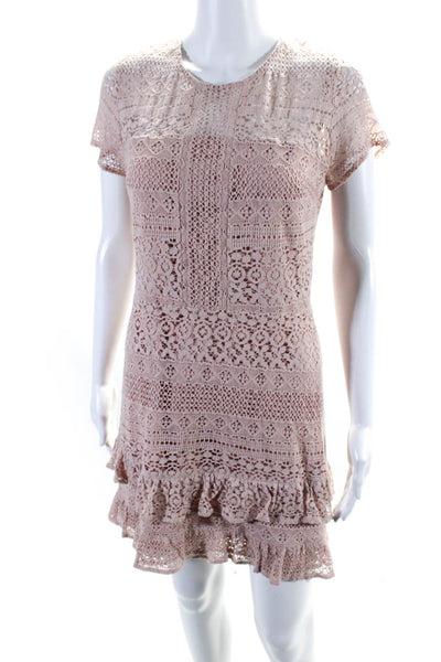 Parker Womens Short Sleeve Lace Mini Sheath Dress Light Pink Size Medium