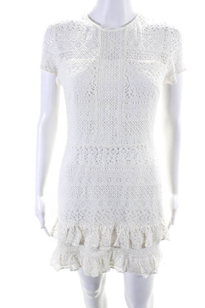 Parker Womens Short Sleeve Lace Mini Sheath Dress White Size Small