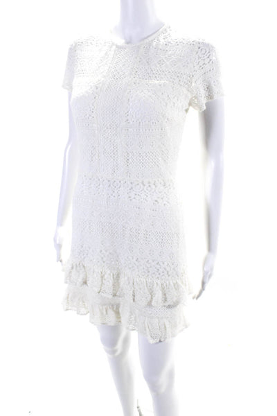 Parker Womens Short Sleeve Lace Mini Sheath Dress White Size Small