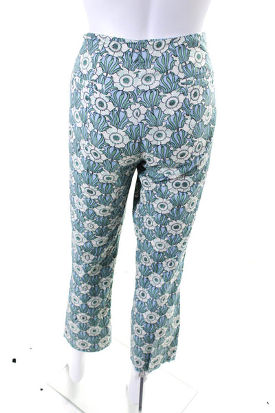 Prada Womens Cotton Floral Print Straight Leg Ankle Slit Pants Blue Size 42