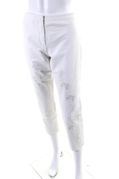 Theory Womens Cotton Floral Embroidered Straight Leg Pants White 8