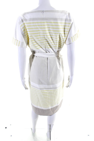 Karen Millen Women's Short Sleeves Belted A-Line Midi Dress Stripe Size 10