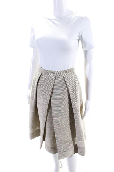 Tibi Women's Hook Closure Pleated Flare Lined Pockets Midi Skirt Stripe Size 4