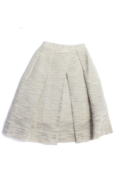 Tibi Women's Hook Closure Pleated Flare Lined Pockets Midi Skirt Stripe Size 4