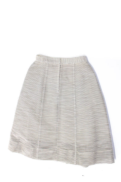 Tibi Women's Hook Closure Pleated Flare Lined Pockets Midi Skirt Stripe Size 4