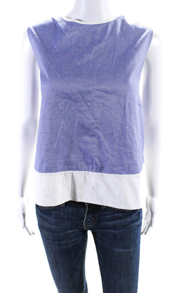 Theory Women's Round Neck Sleeveless Button Up Blouse Blue White Size L