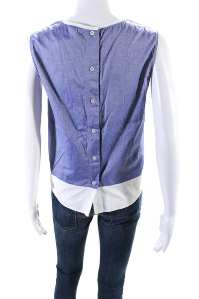 Theory Women's Round Neck Sleeveless Button Up Blouse Blue White Size L