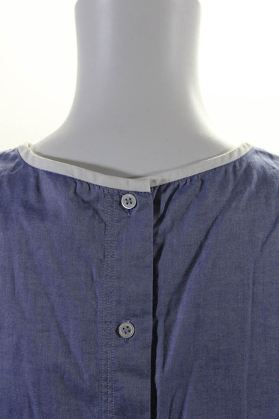 Theory Women's Round Neck Sleeveless Button Up Blouse Blue White Size L