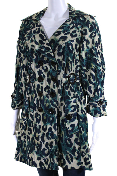 Nanette Lepore Womens Blue Leopard Print Double Breast Long Sleeve Jacket Size S