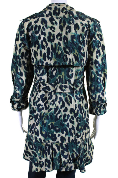 Nanette Lepore Womens Blue Leopard Print Double Breast Long Sleeve Jacket Size S