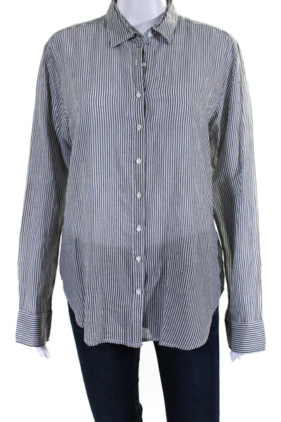 Xirena Womens Striped Button Down Long Sleeves Shirt Gray White Size Extra Small