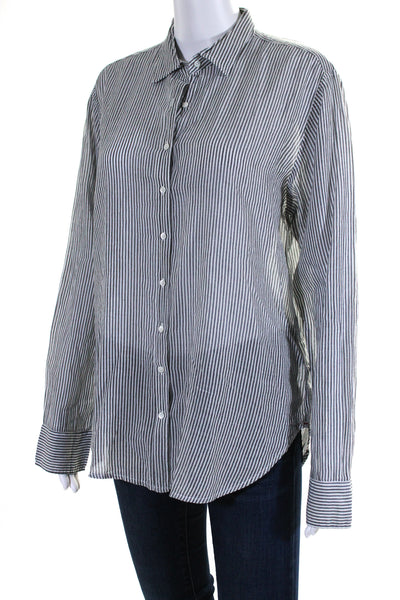 Xirena Womens Striped Button Down Long Sleeves Shirt Gray White Size Extra Small