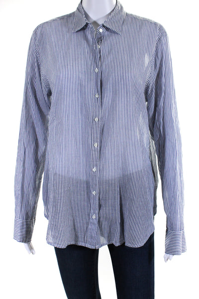 Xirena Womens Striped Button Down Shirt Blue White Cotton Size Extra Small