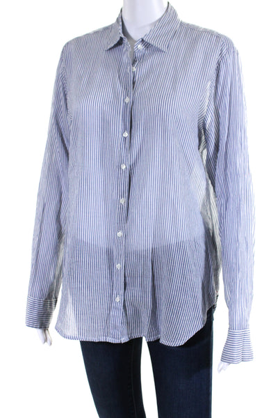 Xirena Womens Striped Button Down Shirt Blue White Cotton Size Extra Small