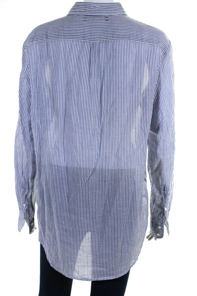 Xirena Womens Striped Button Down Shirt Blue White Cotton Size Extra Small