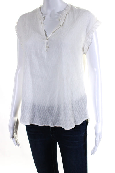 Hartford Womens Short Sleeves Half Button Down Blouse White Cotton Size 2