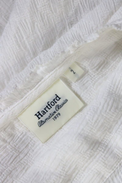 Hartford Womens Short Sleeves Half Button Down Blouse White Cotton Size 2