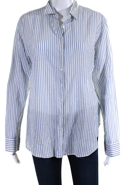 Xirena Womens Striped Button Down Shirt White Blue Cotton Size Extra Small