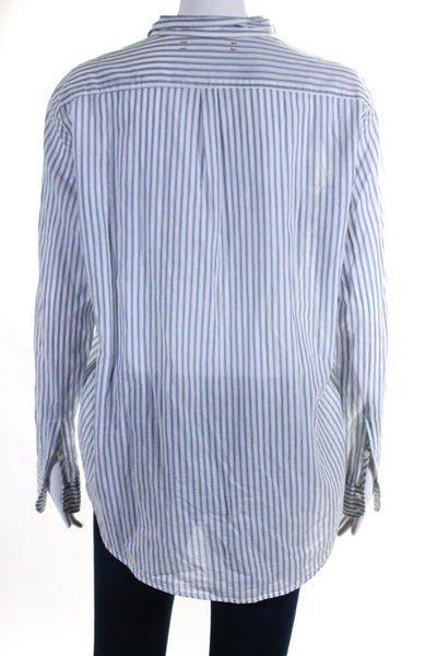 Xirena Womens Striped Button Down Shirt White Blue Cotton Size Extra Small