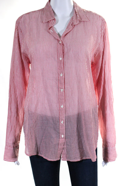 Xirena Womens Striped Button Down Shirt Red White Cotton Size Extra Small