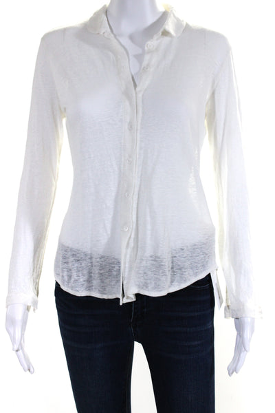 Majestic Filatures Womens Linen Long Sleeves Button Down Shirt White Size 2