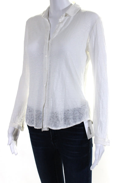 Majestic Filatures Womens Linen Long Sleeves Button Down Shirt White Size 2