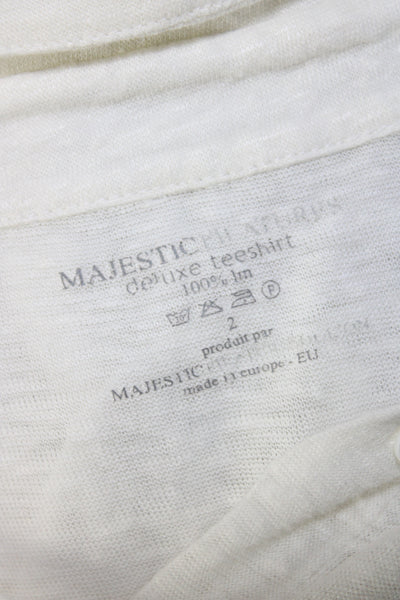 Majestic Filatures Womens Linen Long Sleeves Button Down Shirt White Size 2