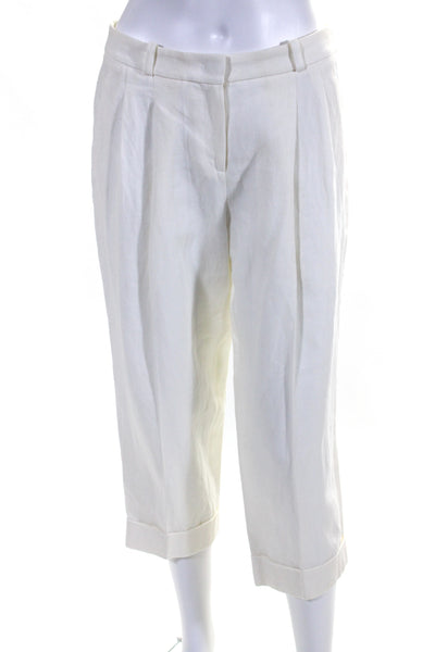 Michael Kors Womens Linen Pleated Front High Rise Cuffed Pants White Size 2