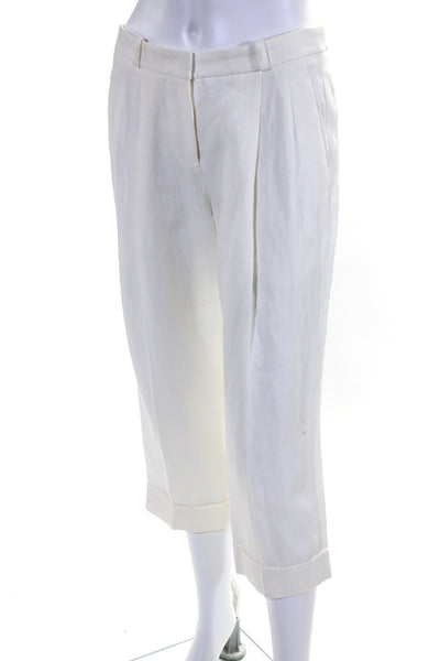 Michael Kors Womens Linen Pleated Front High Rise Cuffed Pants White Size 2