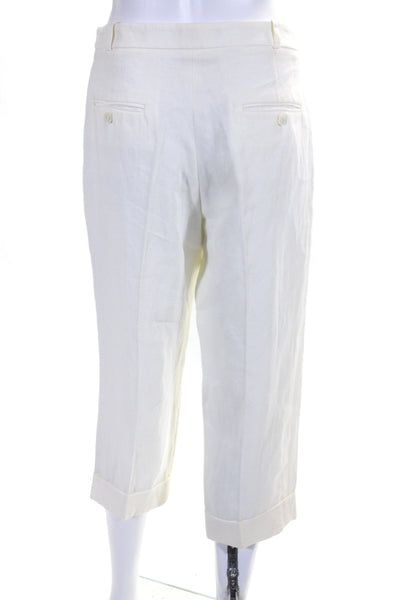 Michael Kors Womens Linen Pleated Front High Rise Cuffed Pants White Size 2